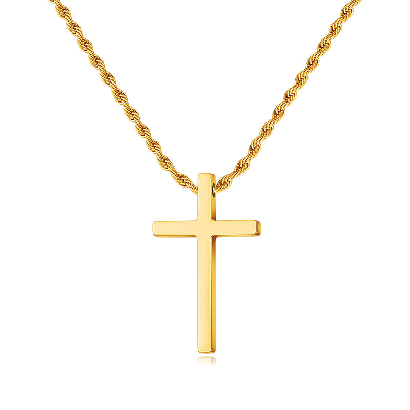 LUXEJEW Stainless Steel Cross Necklaces for Men Rope Chain Black Silver Gold Cross Pendant Necklace for Men Women 16-24 Inches