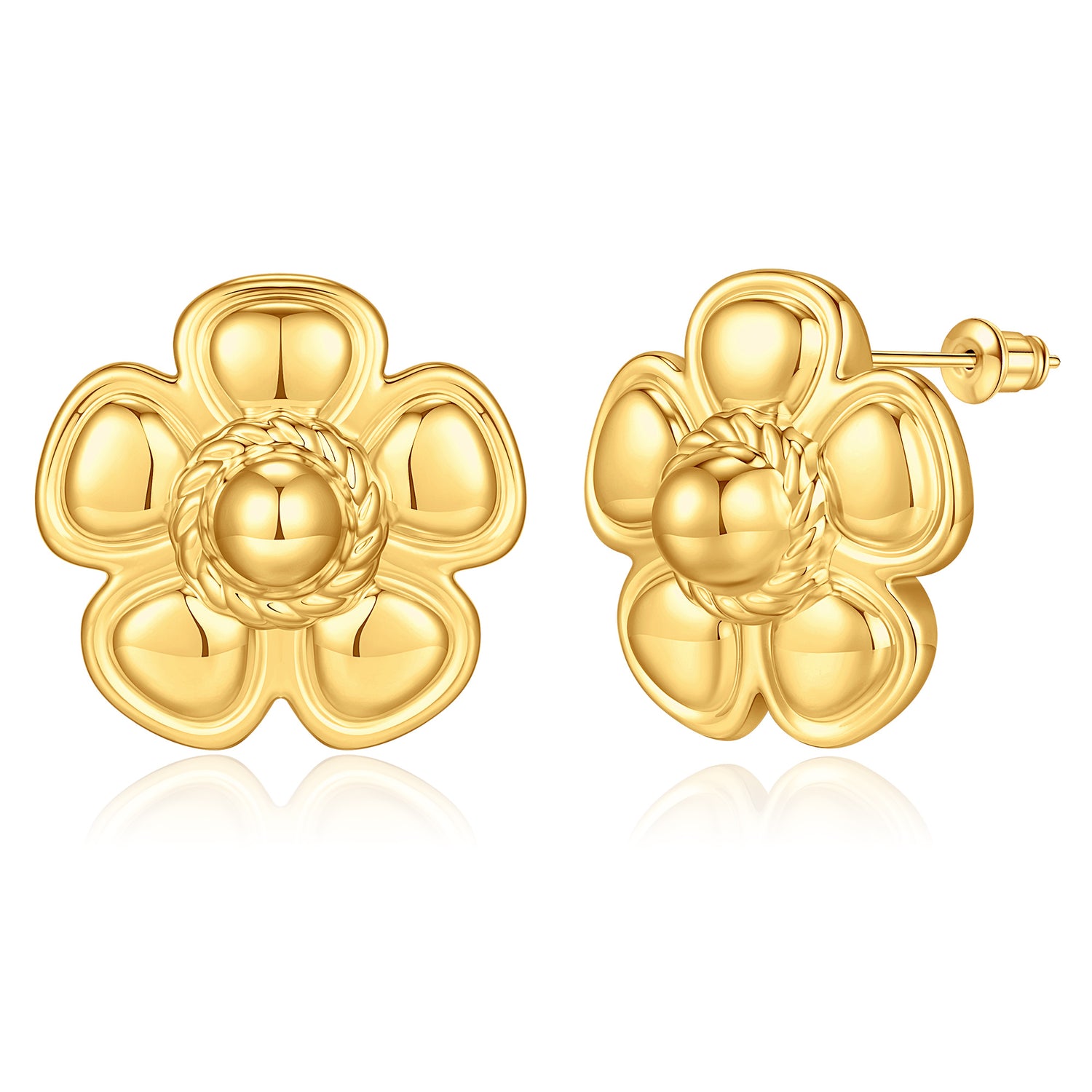 Chunky golden Flower Earrings for Women, 14K golden Plated Statement Earrings for Women Button Earrings for Women Big golden Flower Stud Earrings for Women Lightweight Chunky golden Earrings for Women Trendy