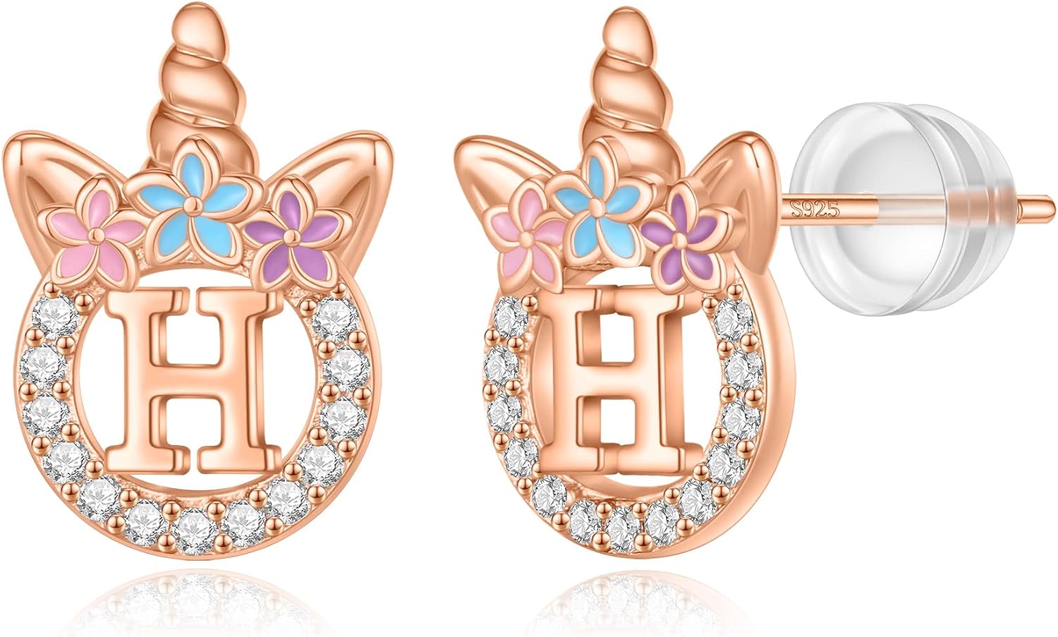 925 Sterling Silver Unicorn Earrings, 14K Gold/Rose Gold/Silver/Unicorn Earrings for Girls Kids Toddler Little Girls Hypoallergenic Letter Initial Earrings for Girls Christmas Gifts