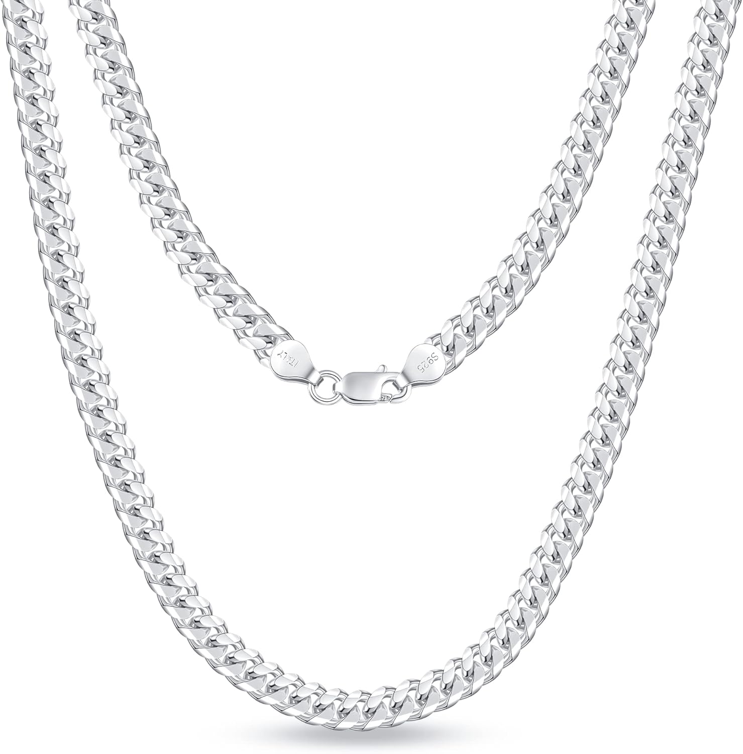 BRIJEWNES Cuban Link Chain for Men Women 925 Sterling Silver Clasp 3/3.5/4/5/6/7/10mm Silver Chain for Men Diamond Cut Silver Chain Necklace 16-30 Inch