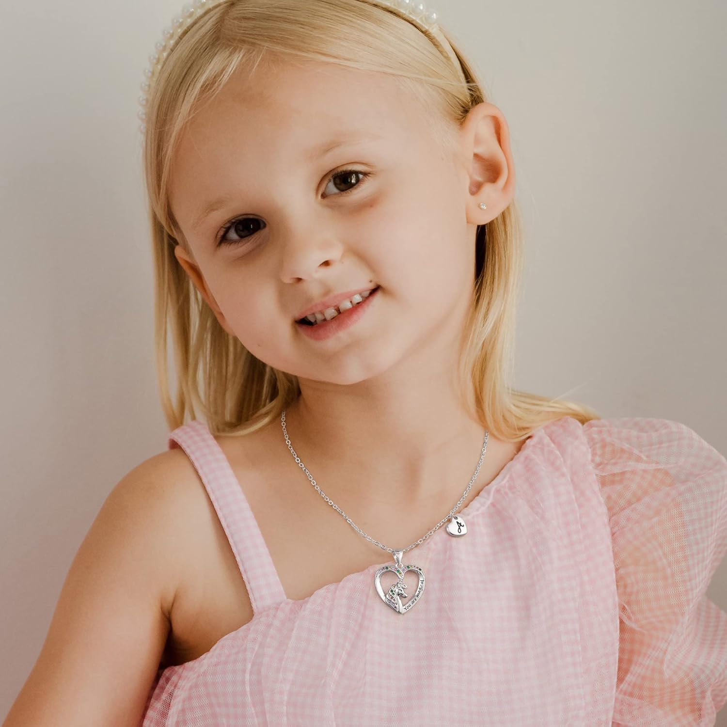 Unicorn Necklaces for Girls, 14K Gold/White Gold/Rose Gold Plated Colorful CZ Heart Pendant Unicorn Necklace Jewelry Toddler Necklaces Letter Initial Necklaces for Teen Girls Unicorn Gifts for Girls