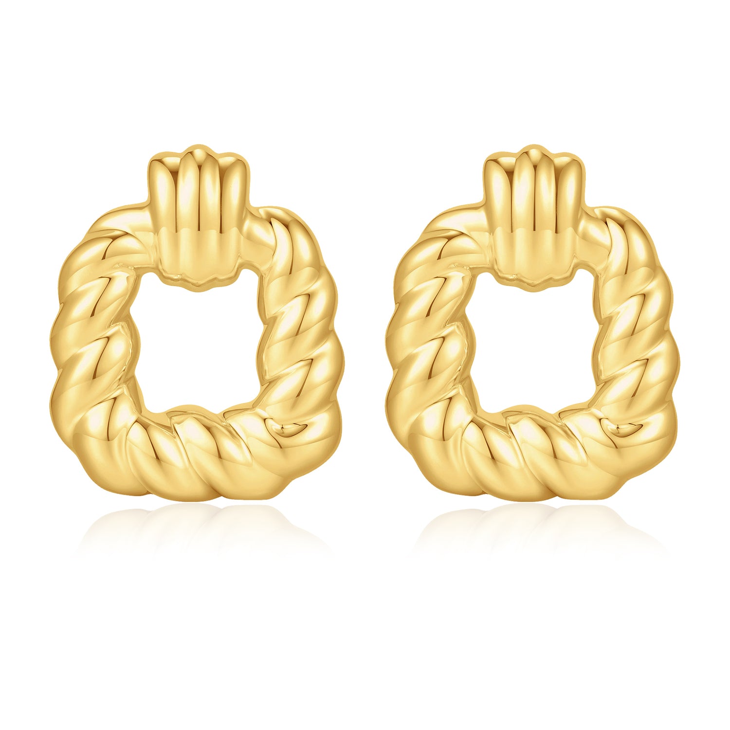 Chunky golden Earrings for Women, 14K golden Plated Statement Earrings for Women Trendy Geometric Square Stud Earrings for Women golden Door Knocker Earrings for Women Lightweight golden Jewelry for Women