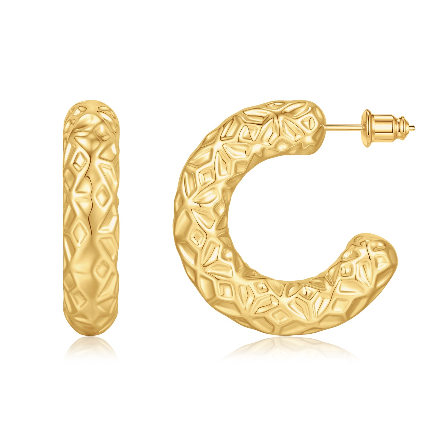 Chunky golden Earrings Stud for Women, 14K golden Plated Statement Stud Earrings for Women golden Chunky Earrings Round Hypoallergenic Lightweight Vintage Thick golden Earrings Trendy Jewelry for Women