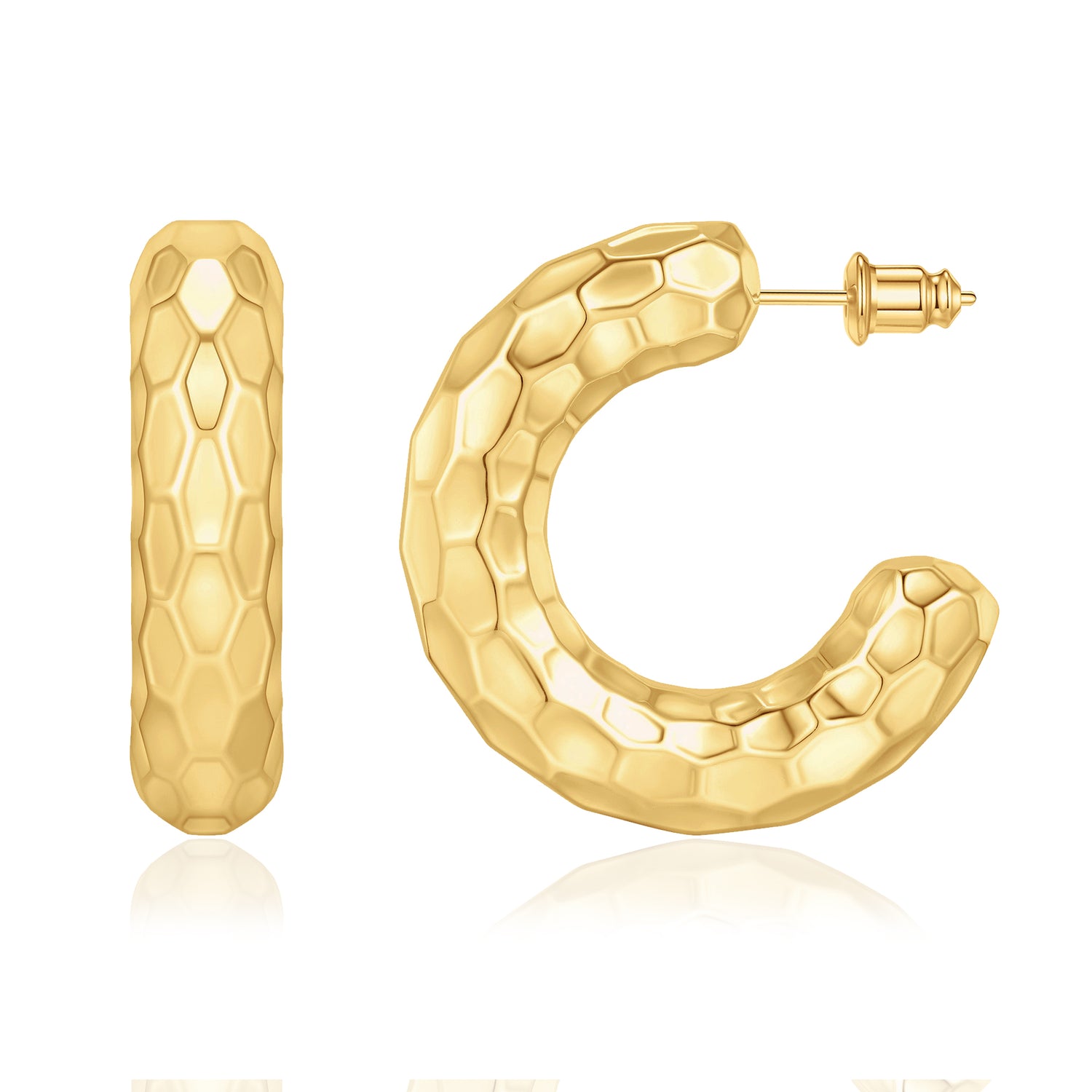 Chunky golden Hoop Earrings for Women, 14k golden Plated Hammered Hoop Earrings for Women Trendy Thick golden Hoop Earrings for Women 30mm Lightweight Open Hoops Earrings golden Jewelry for Women