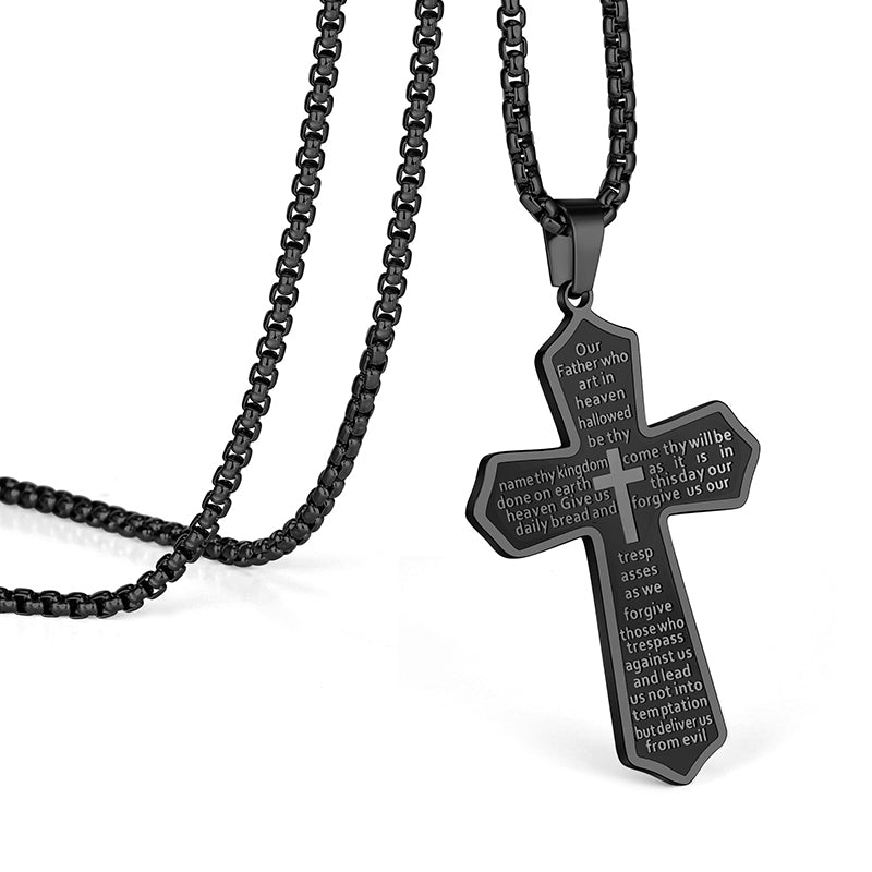 LUXEJEW Stainless Steel Cross Necklaces for Men Rope Chain Black Silver Gold Cross Pendant Necklace for Men Women 16-24 Inches