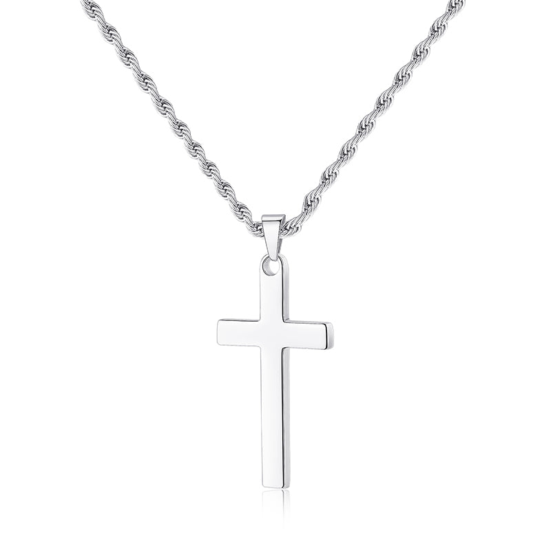 LUXEJEW Stainless Steel Cross Necklaces for Men Rope Chain Black Silver Gold Cross Pendant Necklace for Men Women 16-24 Inches