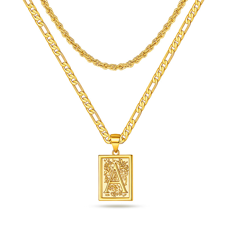 LUXEJEW Layered Initial Necklaces for Men, Stainless Steel Silver Cuban Chain Rope Chain Mens Chain Initial Necklace Letter Pendant Initial Necklace for Men Women Jewelry Gifts