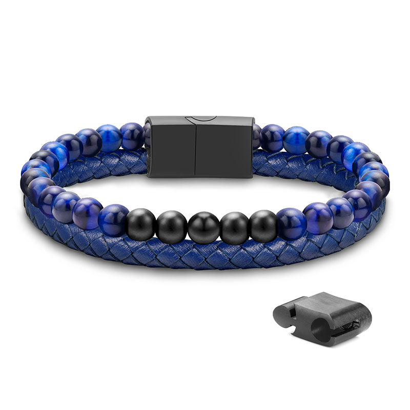 LUXEJEW Layered Leather Beads Bracelets for Men，Braided Leather Tiger Eye Lava Rock Stone Bracelets for Men with Stainless Steel Magnetic Clasp Anxiety Stress Relief Bracelet Gifts for Men
