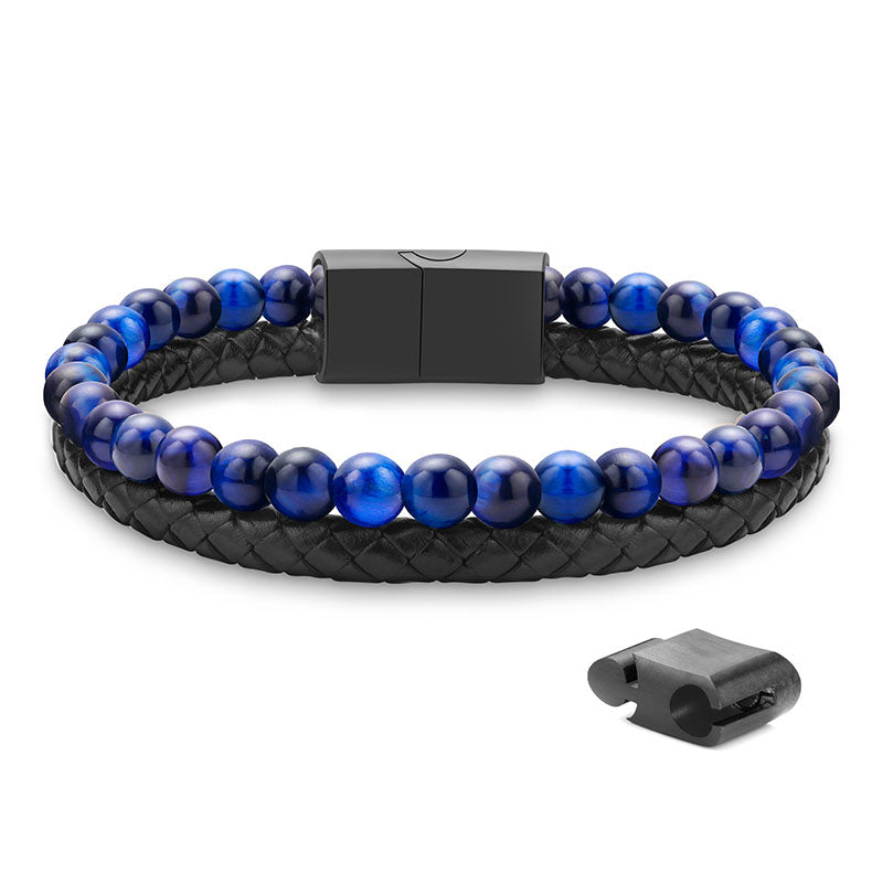 LUXEJEW Layered Leather Beads Bracelets for Men，Braided Leather Tiger Eye Lava Rock Stone Bracelets for Men with Stainless Steel Magnetic Clasp Anxiety Stress Relief Bracelet Gifts for Men