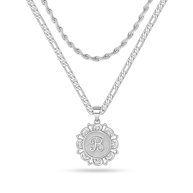 LUXEJEW Layered Initial Necklaces for Men, Stainless Steel Silver Cuban Chain Rope Chain Mens Chain Initial Necklace Letter Pendant Initial Necklace for Men Women Jewelry Gifts