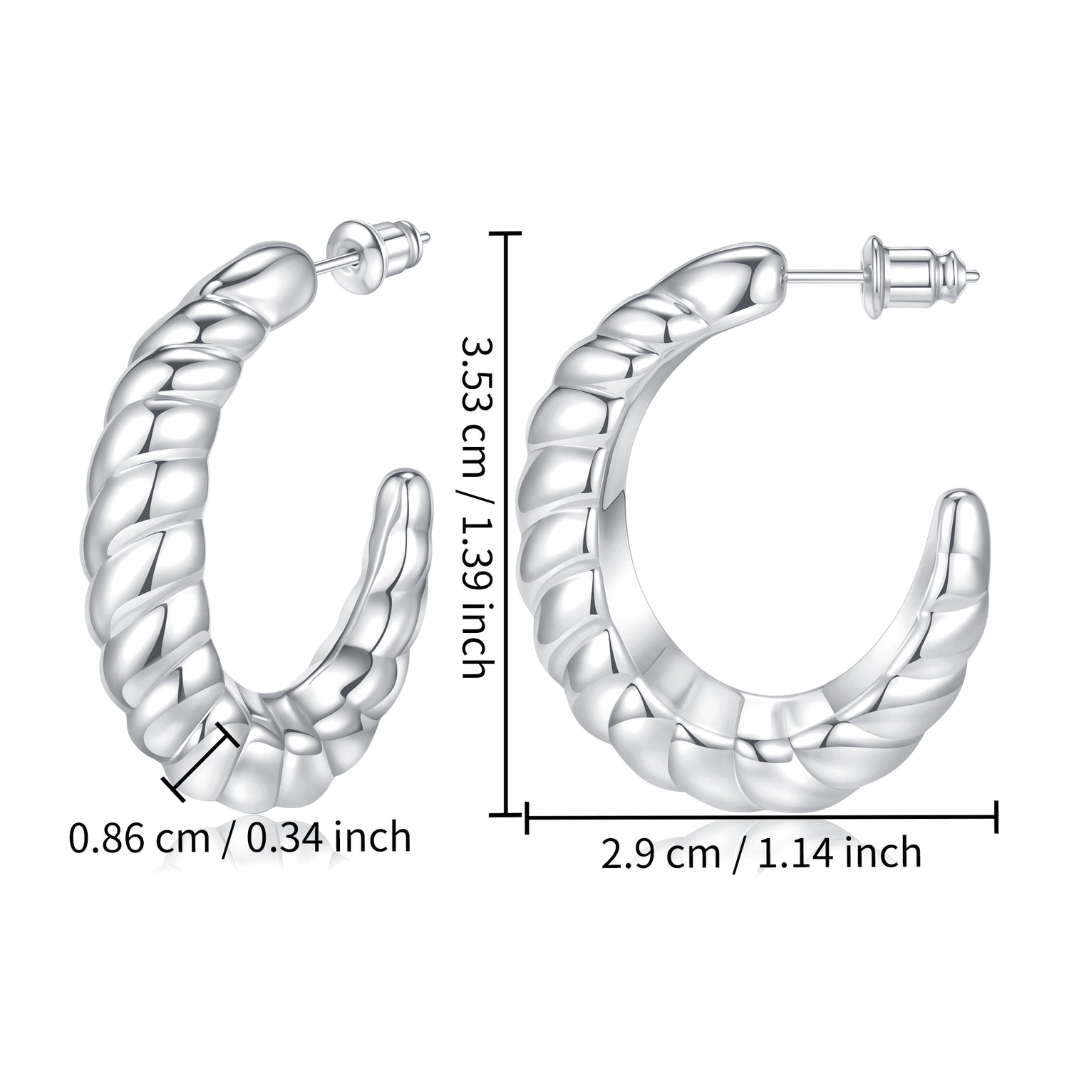 Women's silver earrings elegant fashion 935 plated silver lightweight thick silver hoop earrings women's jewelry