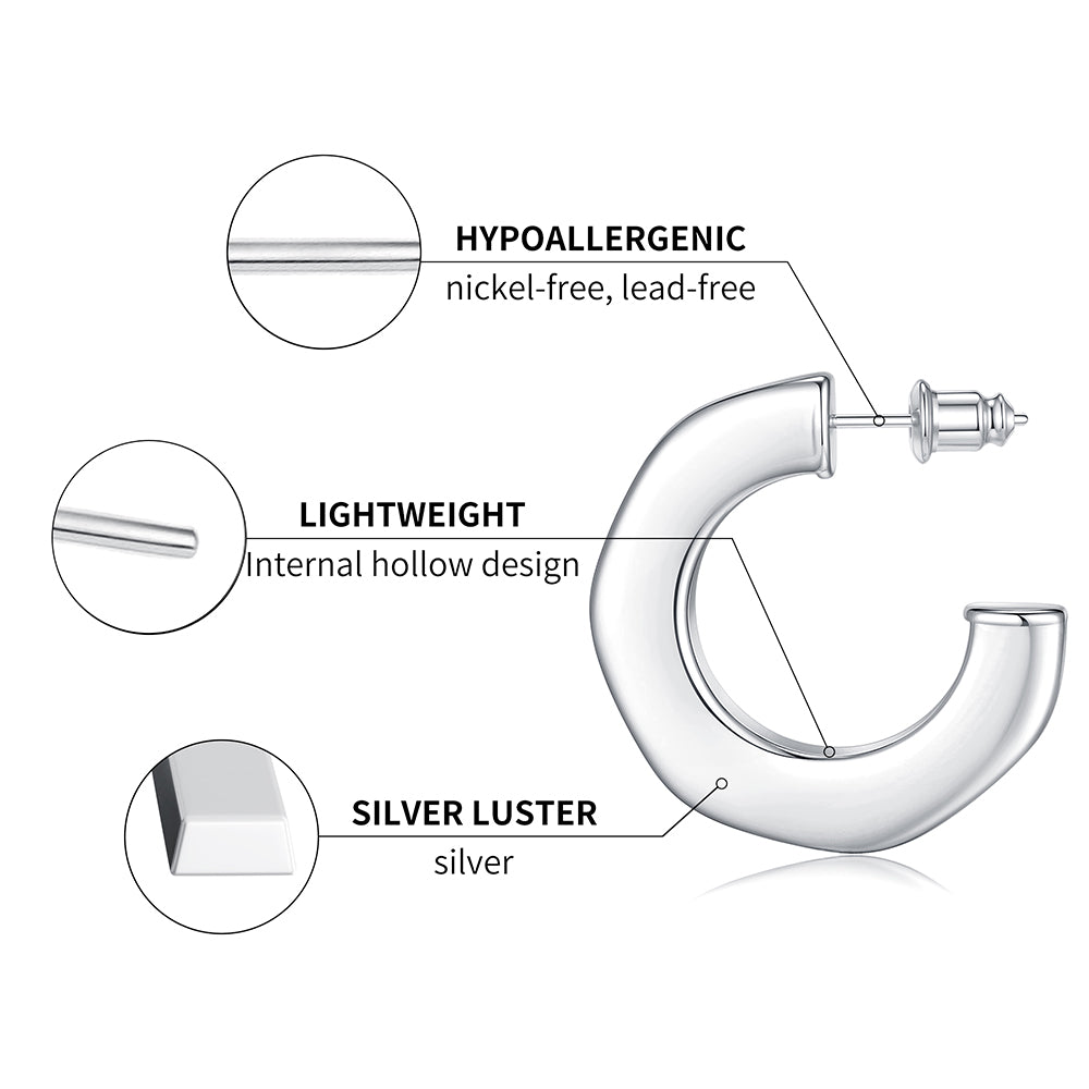 Women's silver earrings elegant fashion 934 plated silver lightweight thick silver hoop earrings women's jewelry