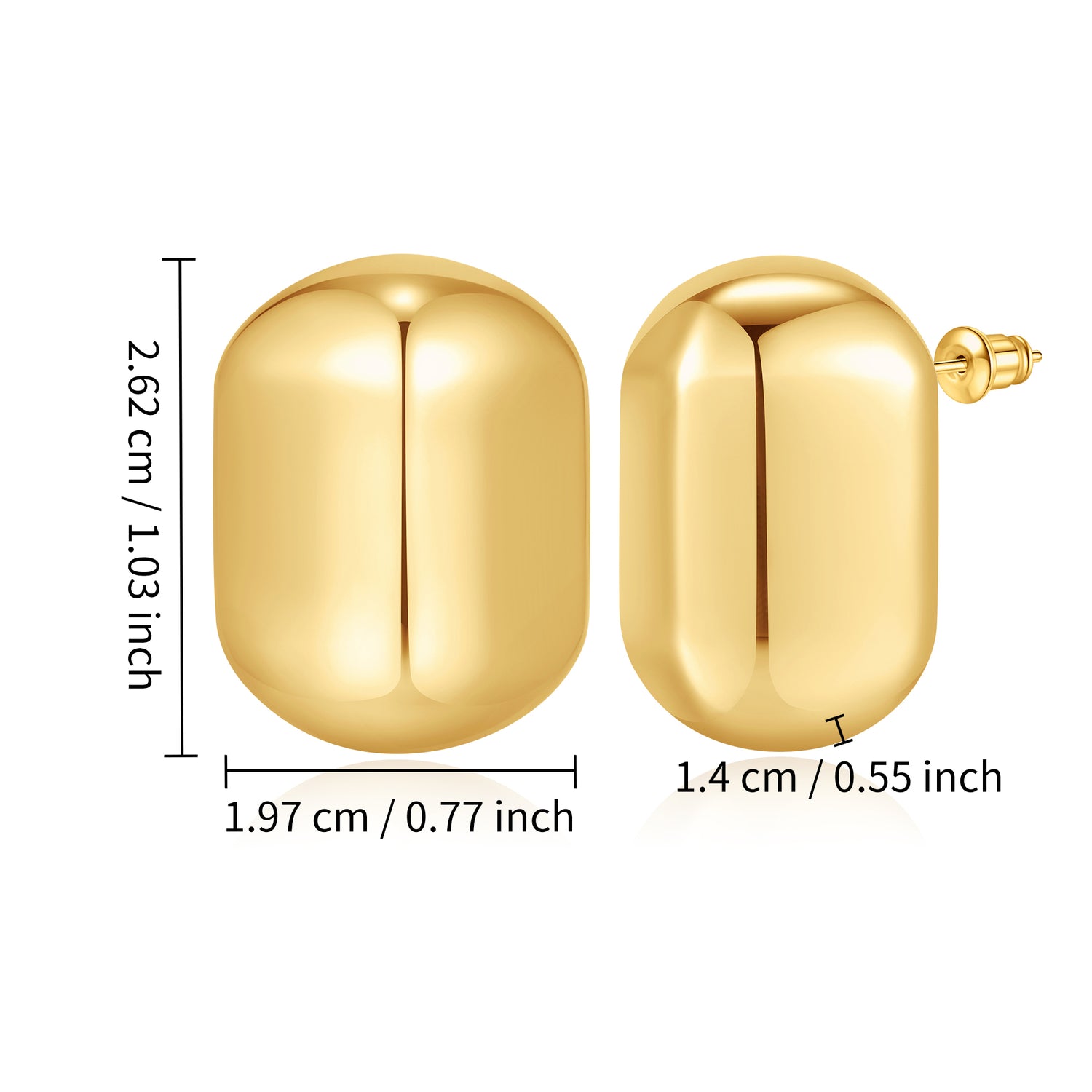 Chunky golden Earrings for Women, 14K golden Plated Statement Big Stud Earrings for Women Large Chunky golden Earrings Geometry Stud Hypoallergenic Lightweight Thick golden Earrings Trendy Jewelry for Women