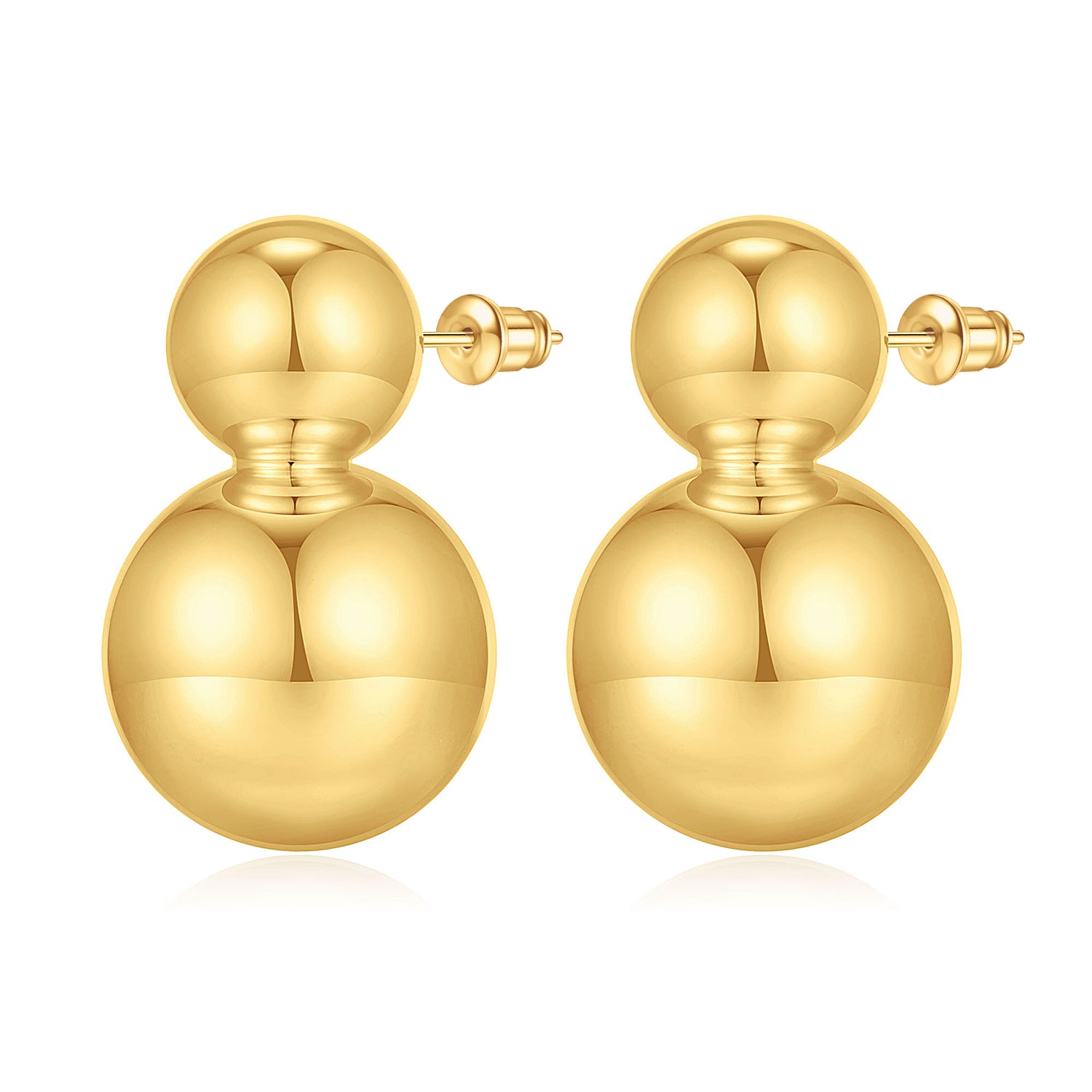 Women's golden pendant earrings Double pearl earrings Women's fashion retro spherical earrings Thick golden earrings Women's jewelry gifts