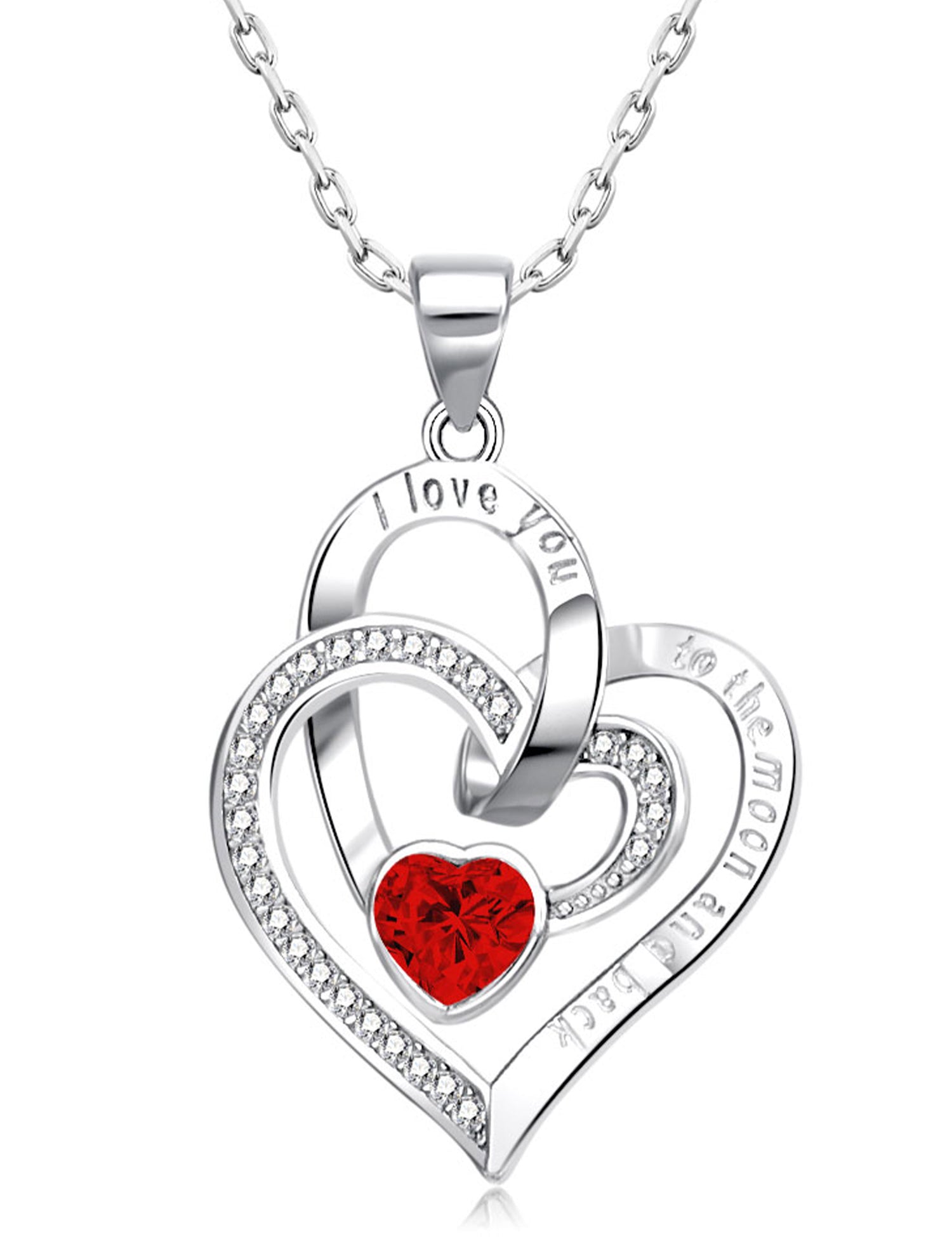 925 Sterling Silver Love Heart Birthstone Necklaces Silver Necklace Zircon Pendant Necklaces for Women Jewelry Gift for Women Wife Her Valentines Gift