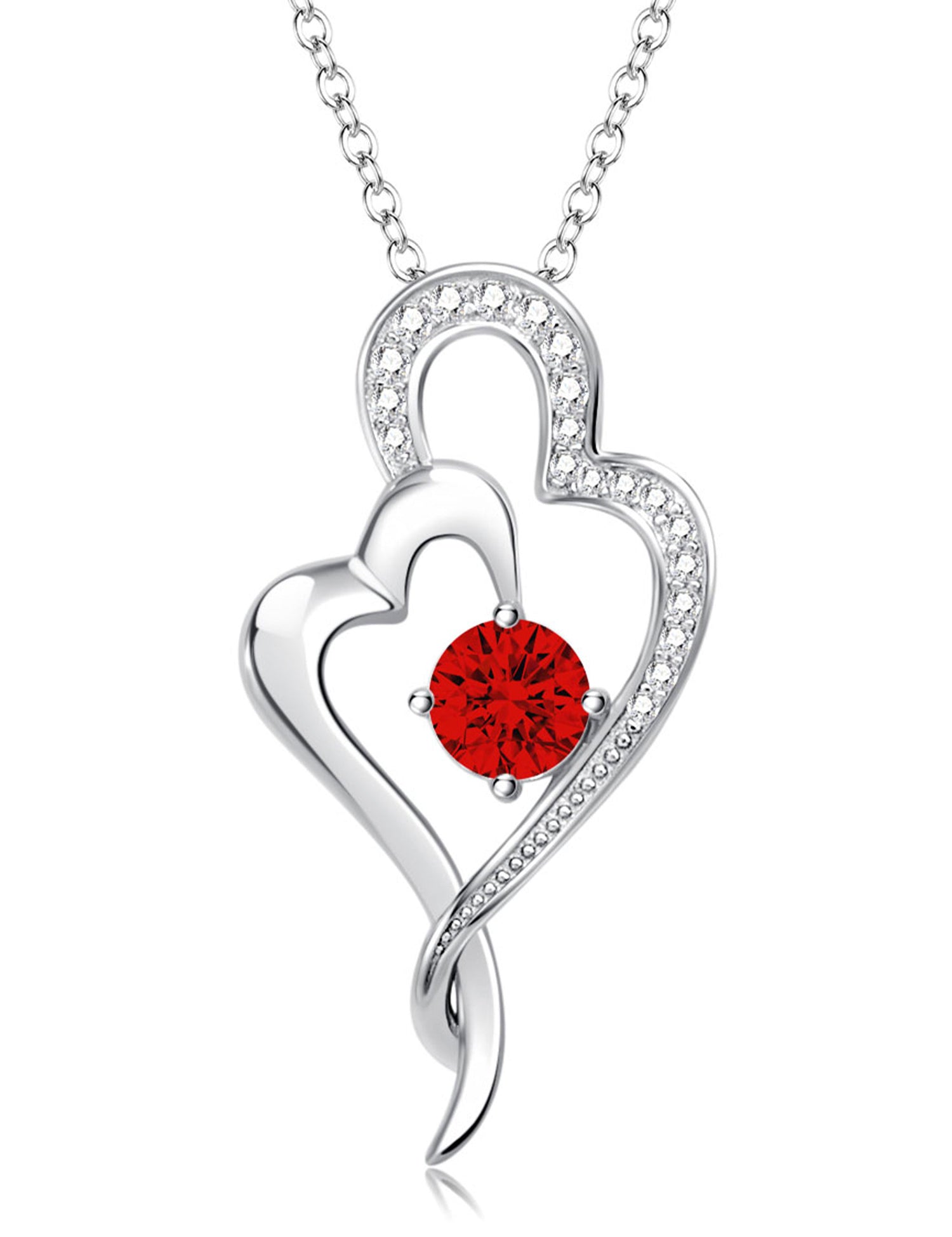 925 Sterling Silver Love Heart Birthstone Necklaces Silver Necklace Zircon Pendant Necklaces for Women Jewelry Gift for Women Wife Her Valentines Gift