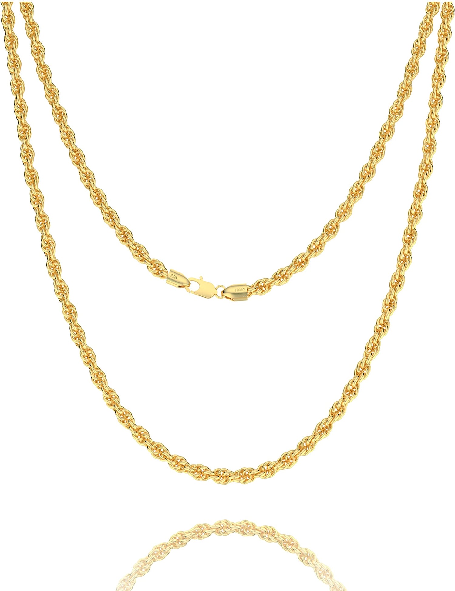 Waitsoul 925 Sterling Silver Rope Chain Lobster Clasp 4/4.5/5mm Gold/Silver Chain for Men Women Silver Necklace Chain 16/18/20/22/24/26/30 Inches