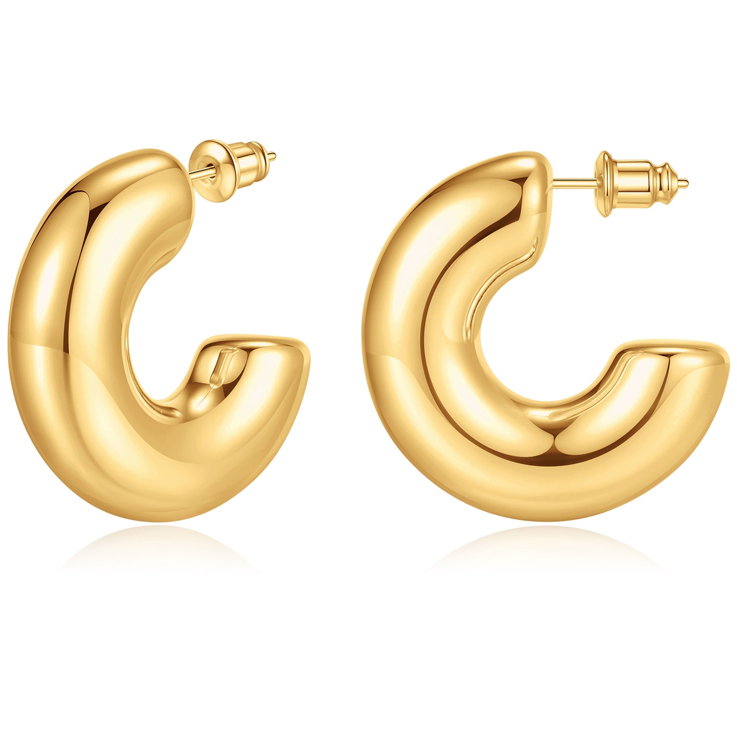 Chunky golden Hoop Earrings for Women, 14k golden and silver Chunky Earrings for Women Big Large golden Hoop Earrings Non Tarnish golden Earrings Hypoallergenic Lightweight Thick Hoop Earrings Trendy golden Hoop Earrings