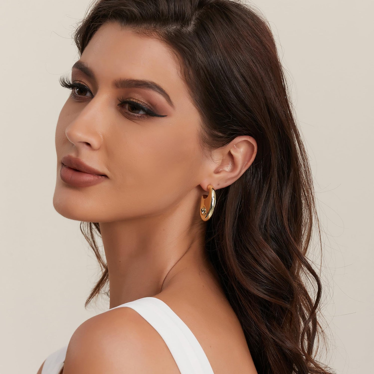 14K Gold Plated Chunky Gold Hoop Earrings