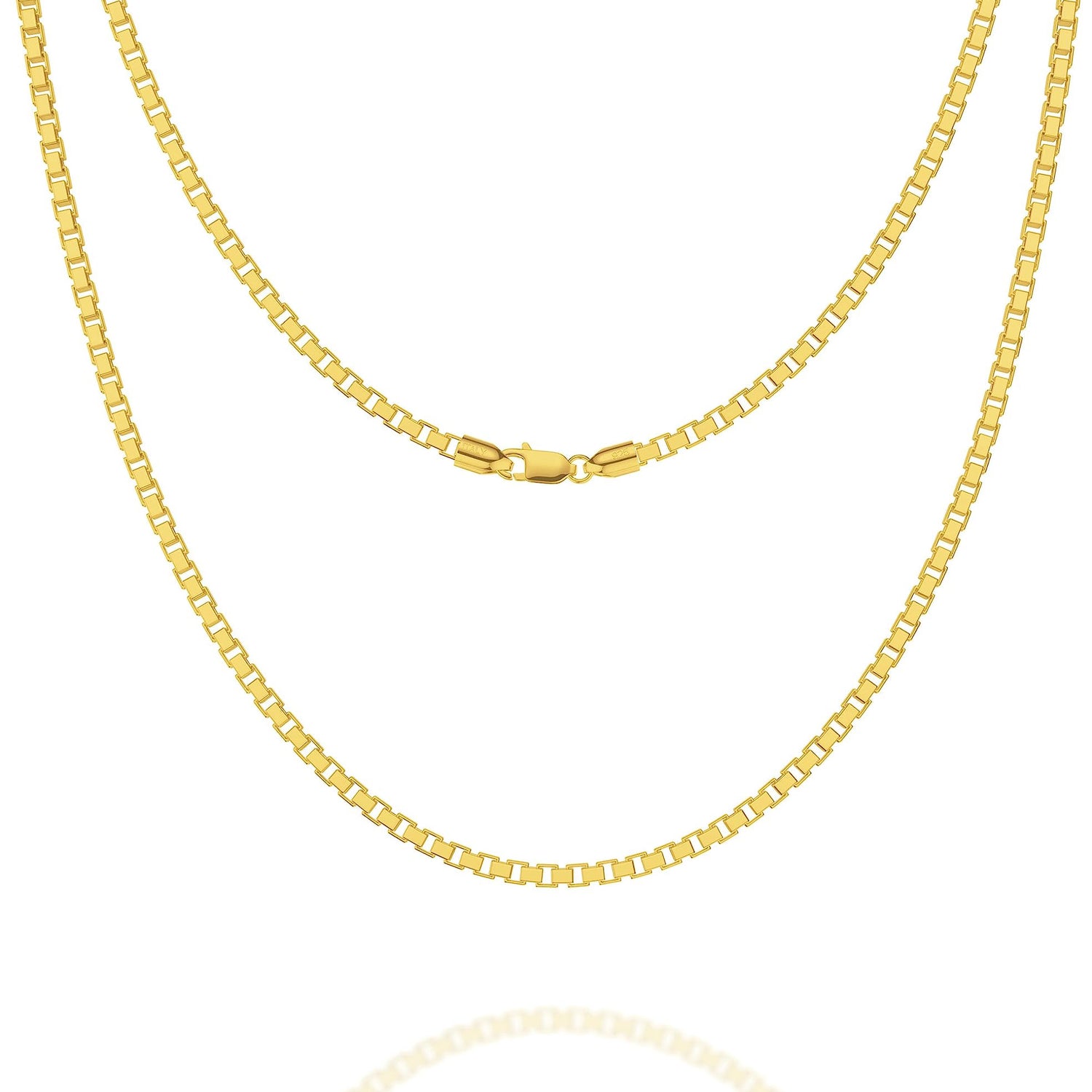 925 Sterling Silver Lobster Clasp 1.3，2，2.5mm Square Box Chain Necklace for Men Women Silver Chain Necklace 16，18，20，22，24，26，28，30 Inches