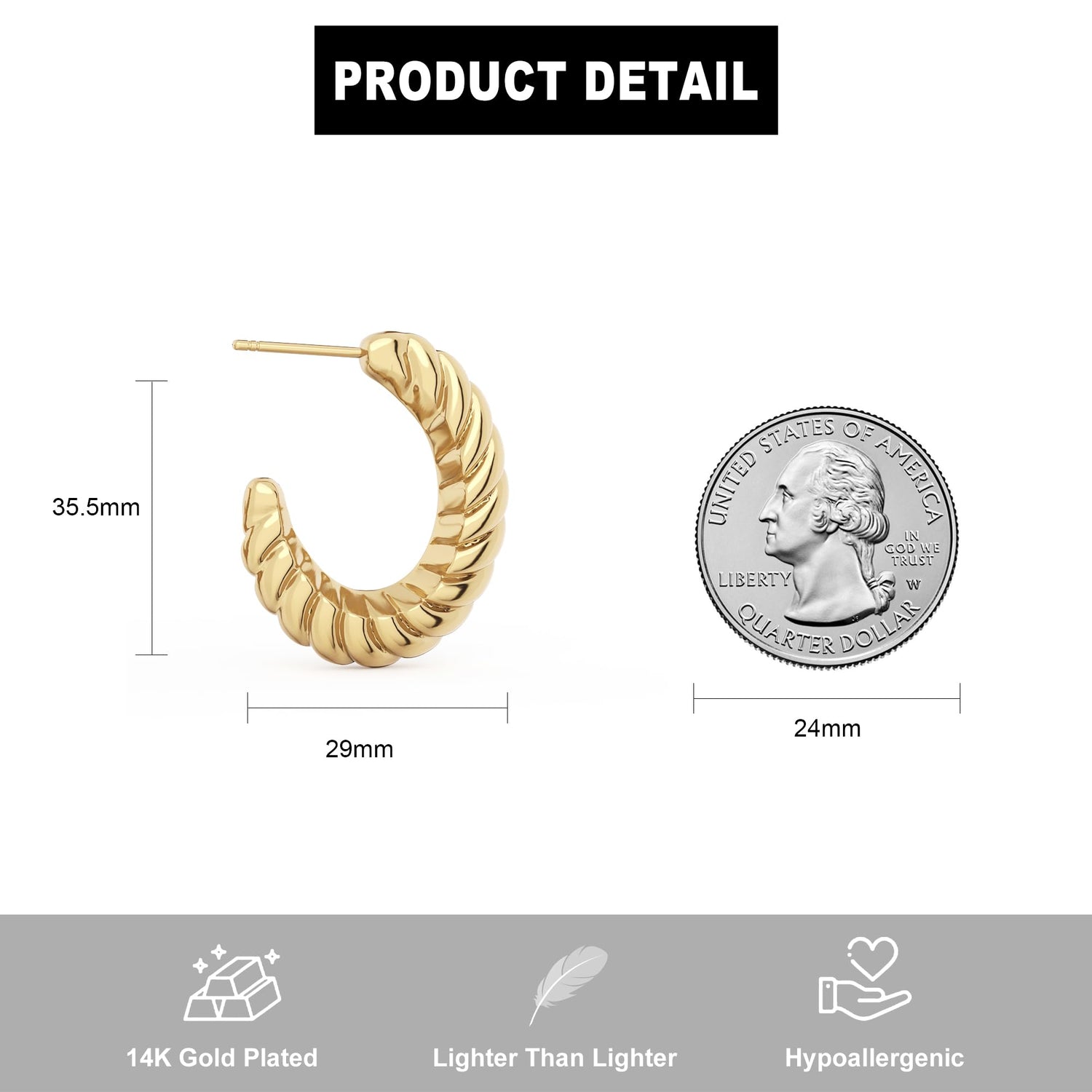 14K Gold Plated Chunky Gold Hoop Earrings