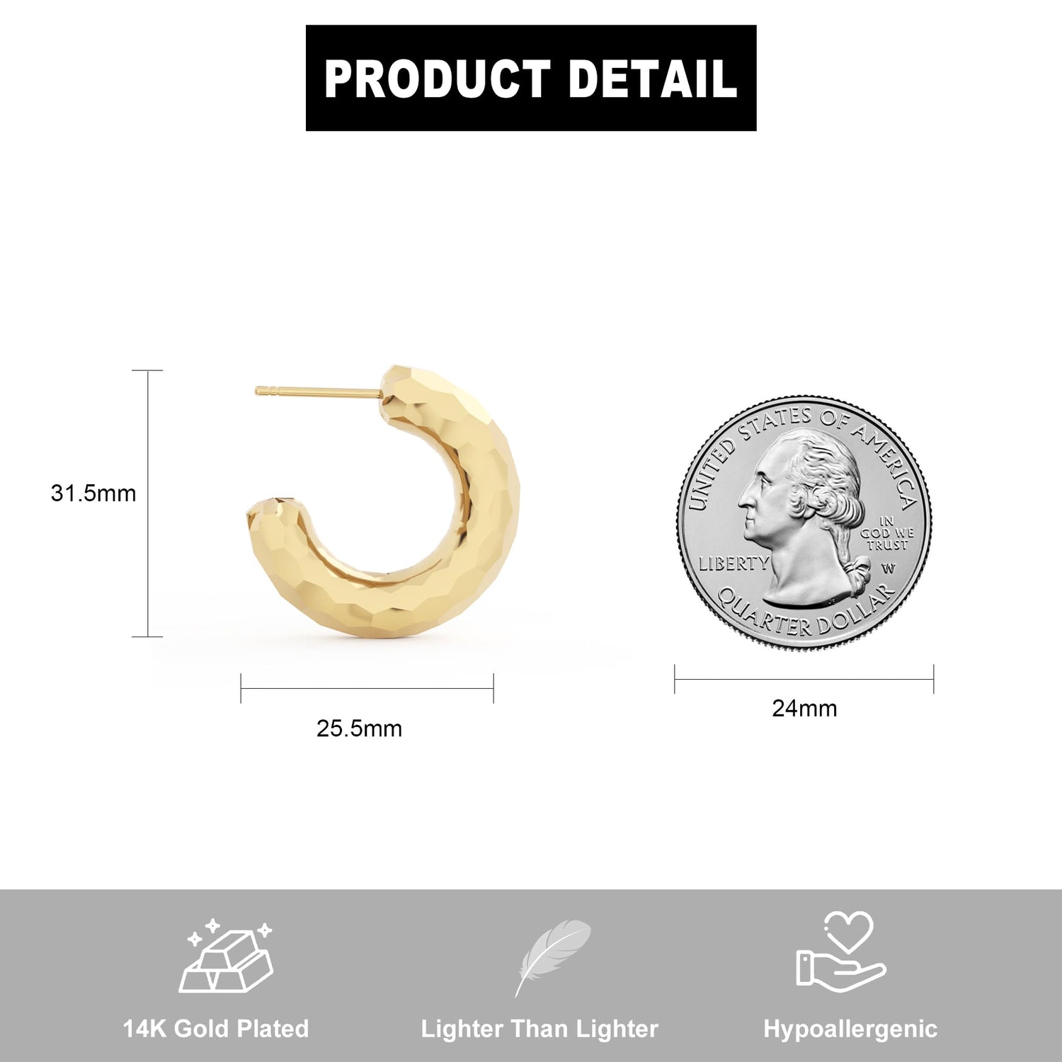 14K Gold Plated Chunky Gold Hoop Earrings