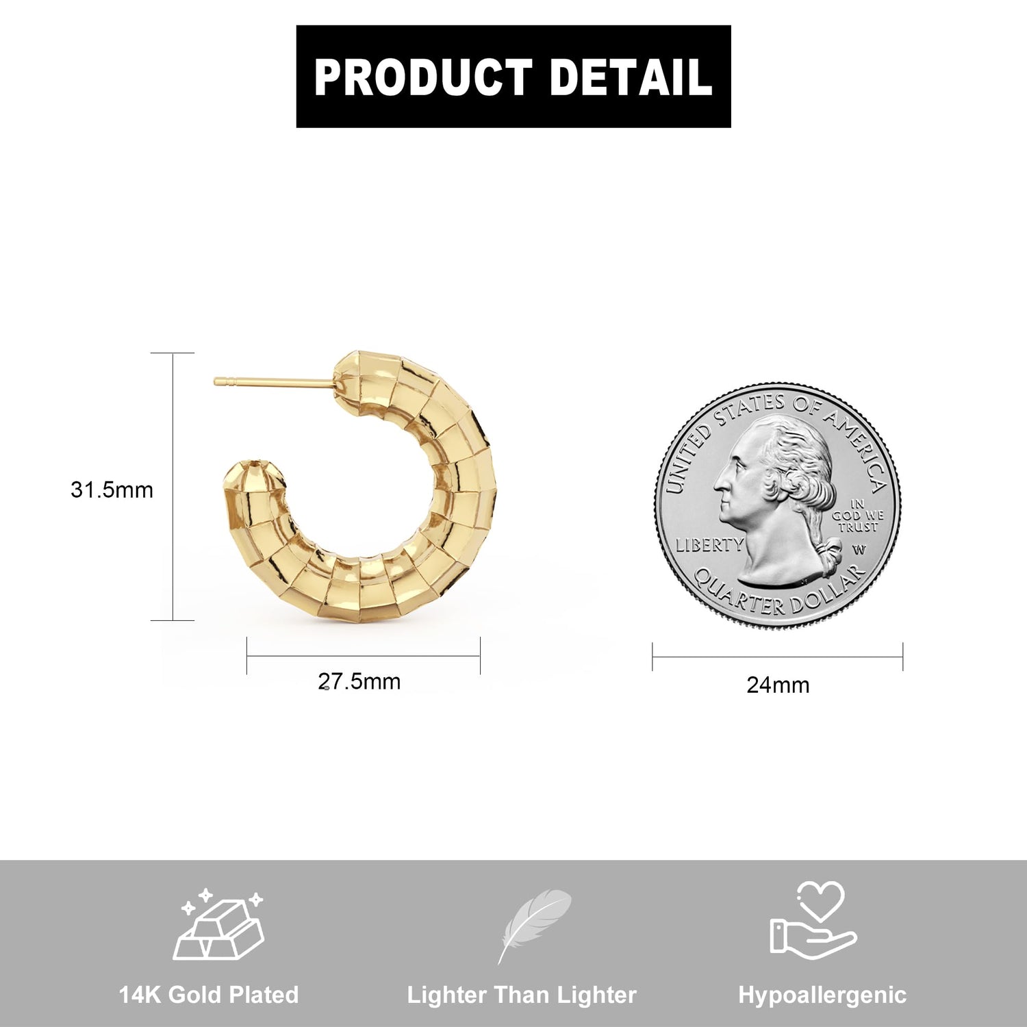 14K Gold Plated Chunky Gold Hoop Earrings