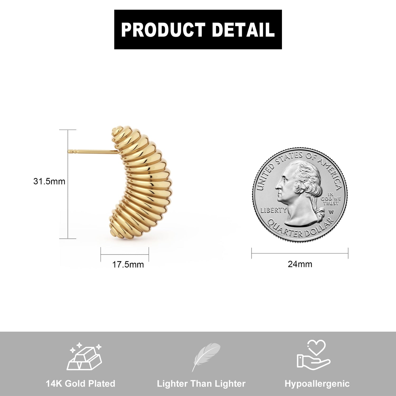 14K Gold Plated Chunky Gold Hoop Earrings