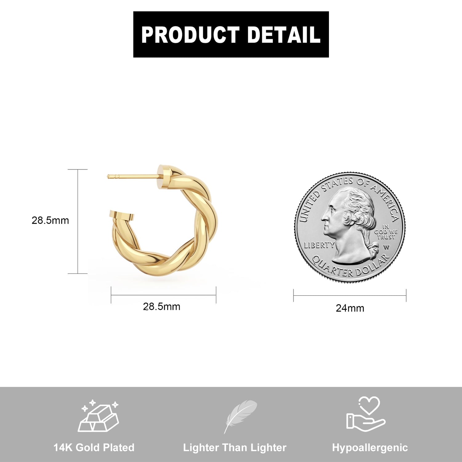 14K Gold Plated Chunky Gold Hoop Earrings