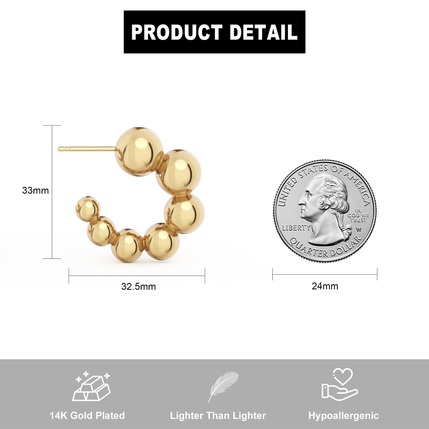 14K Gold Plated Chunky Gold Hoop Earrings