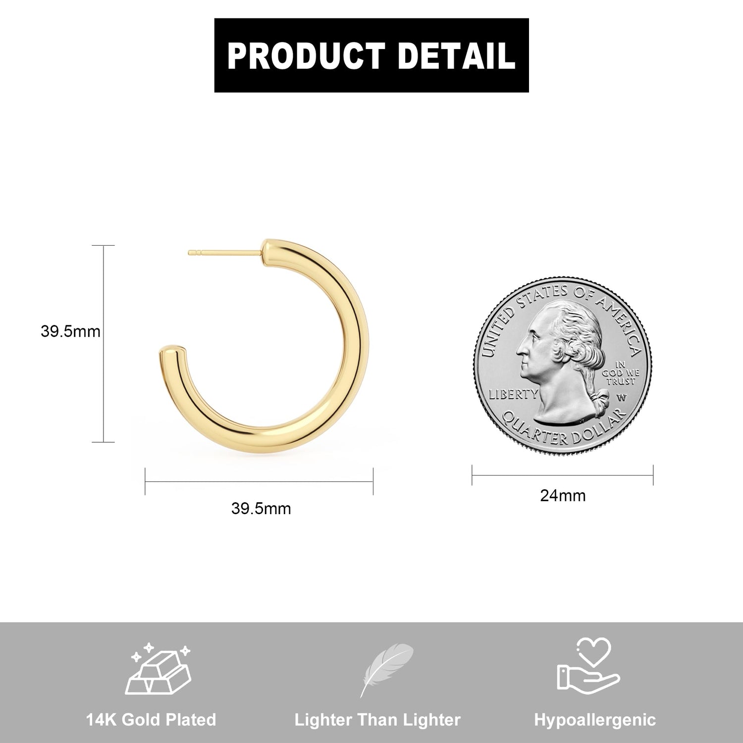 14K Gold Plated Chunky Gold Hoop Earrings