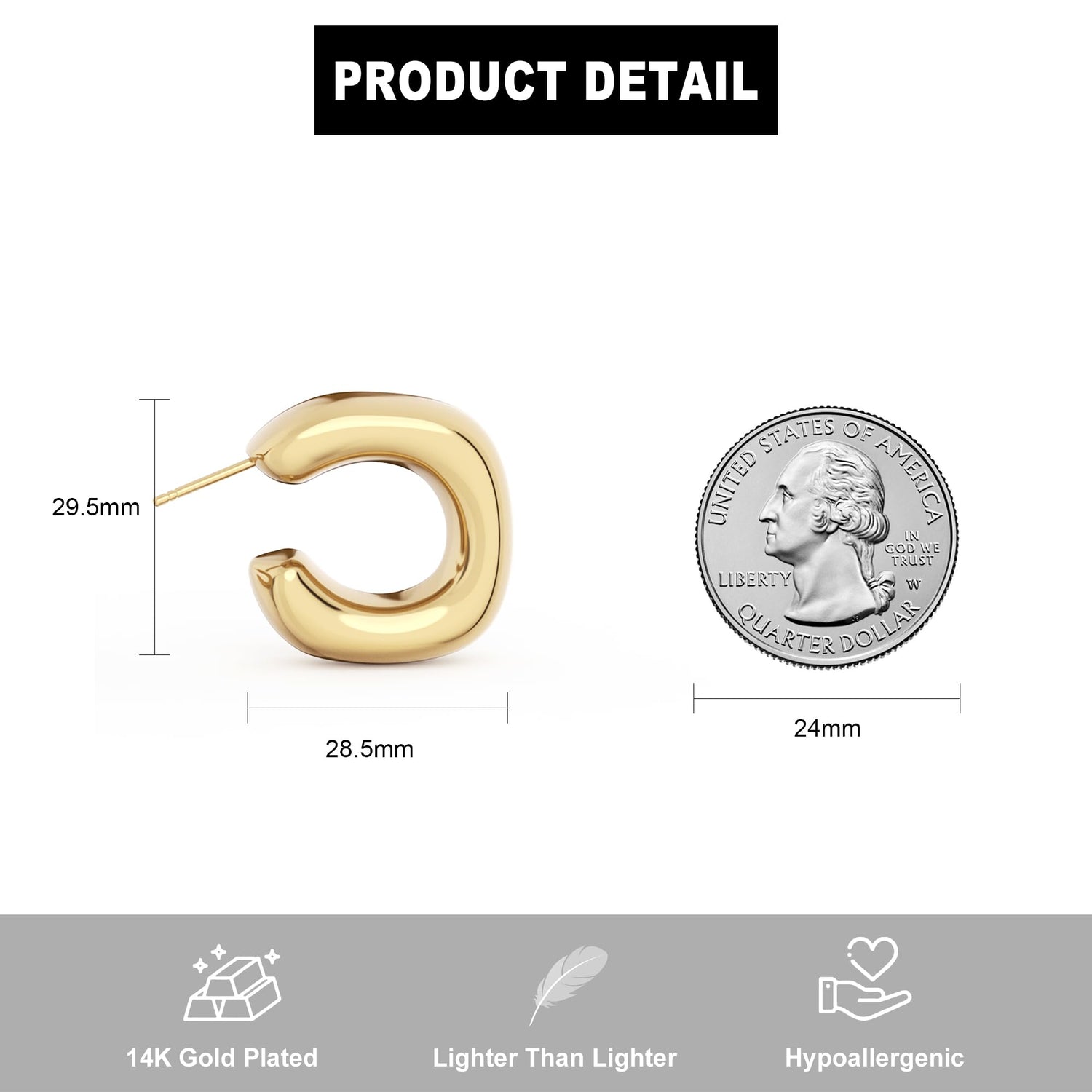 14K Gold Plated Chunky Gold Hoop Earrings