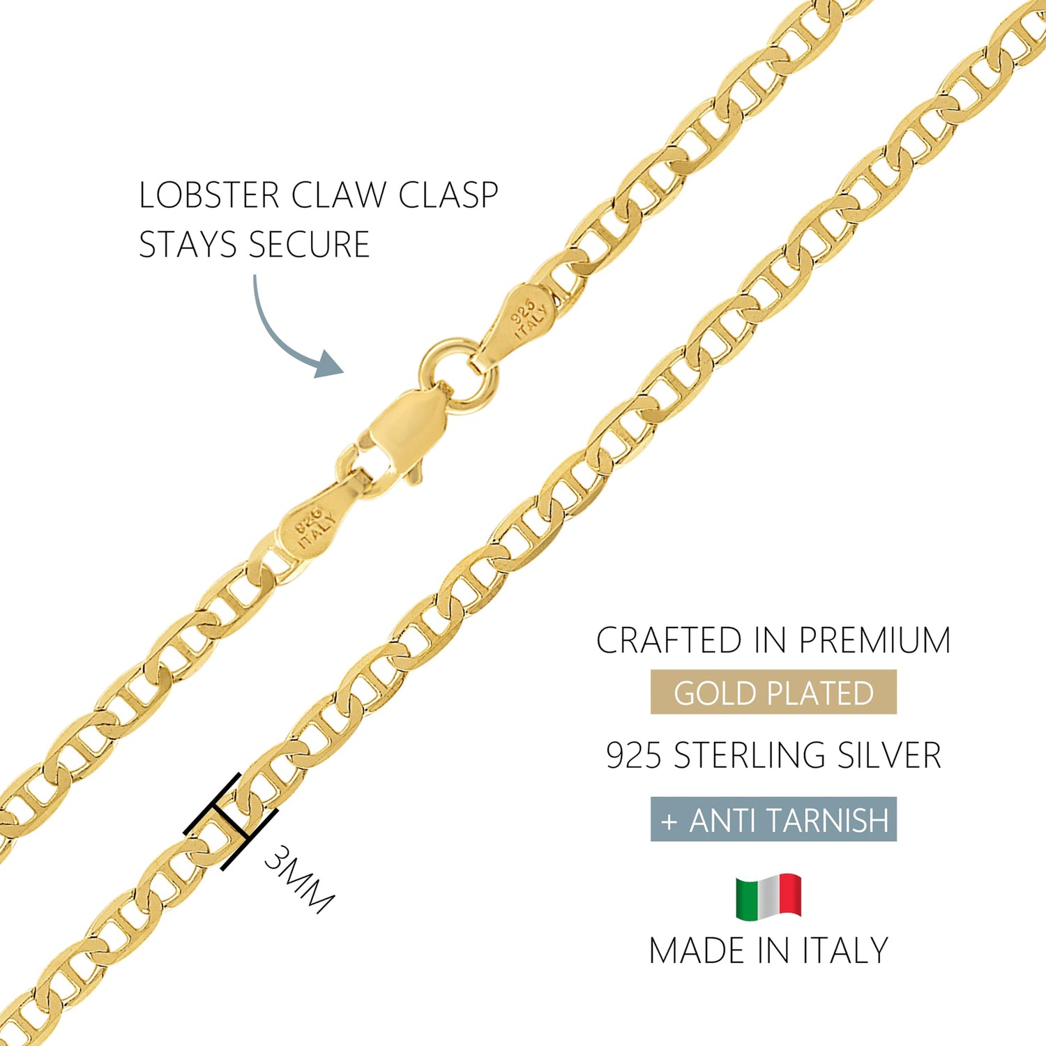 Women's Simple and Elegant Style Gold Necklace, 3mm 18K Gold Plated Anchor Chain Necklace, Suitable for Both Men and Women Daily Commuting and Festival Gifts