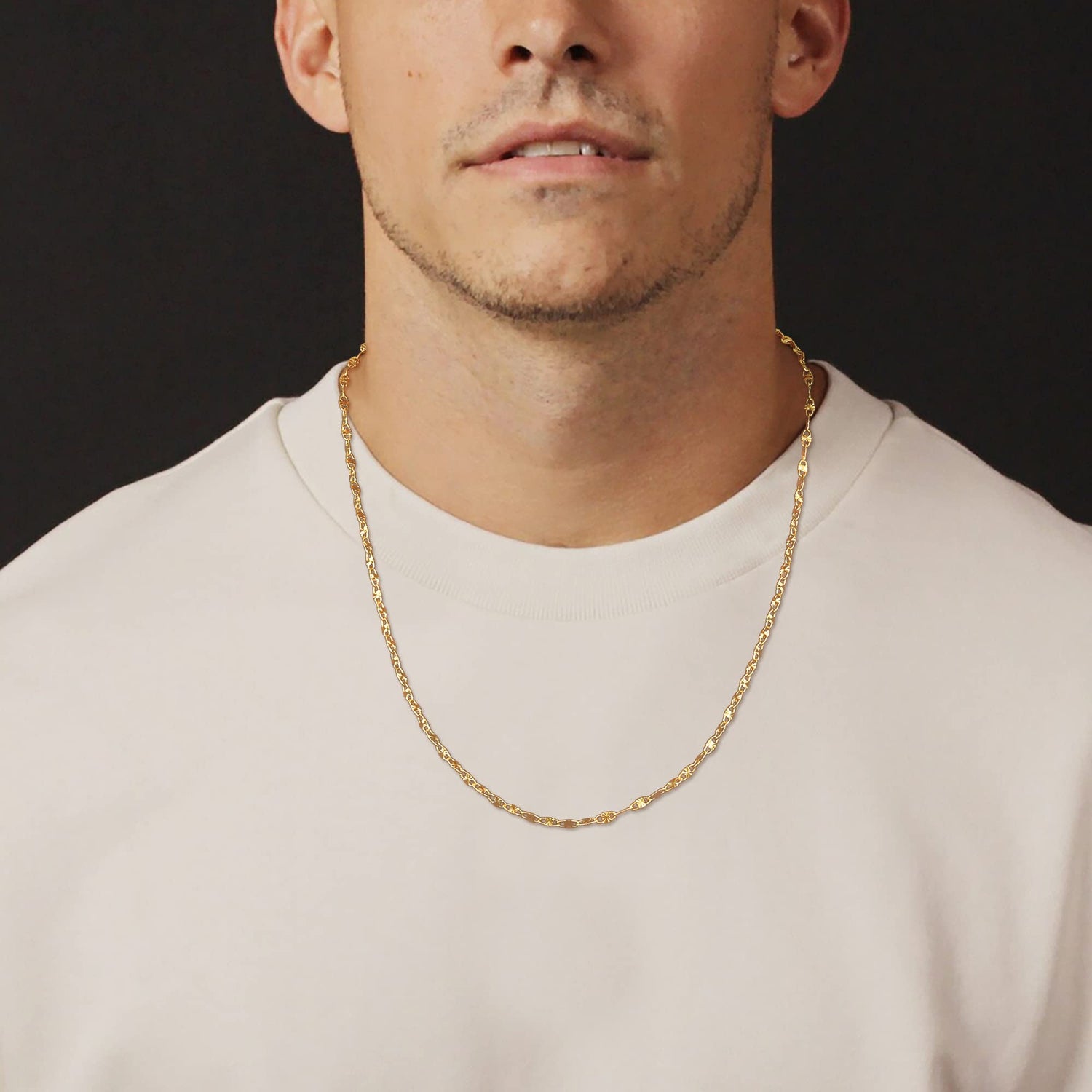 Men's Simple Holiday Style Gold Necklace, 3mm 18K Gold Plated Anchor Chain Necklace, Suitable for Both Men and Women,atile Necklace for Dates and Holidays, Valentine's Day Gift