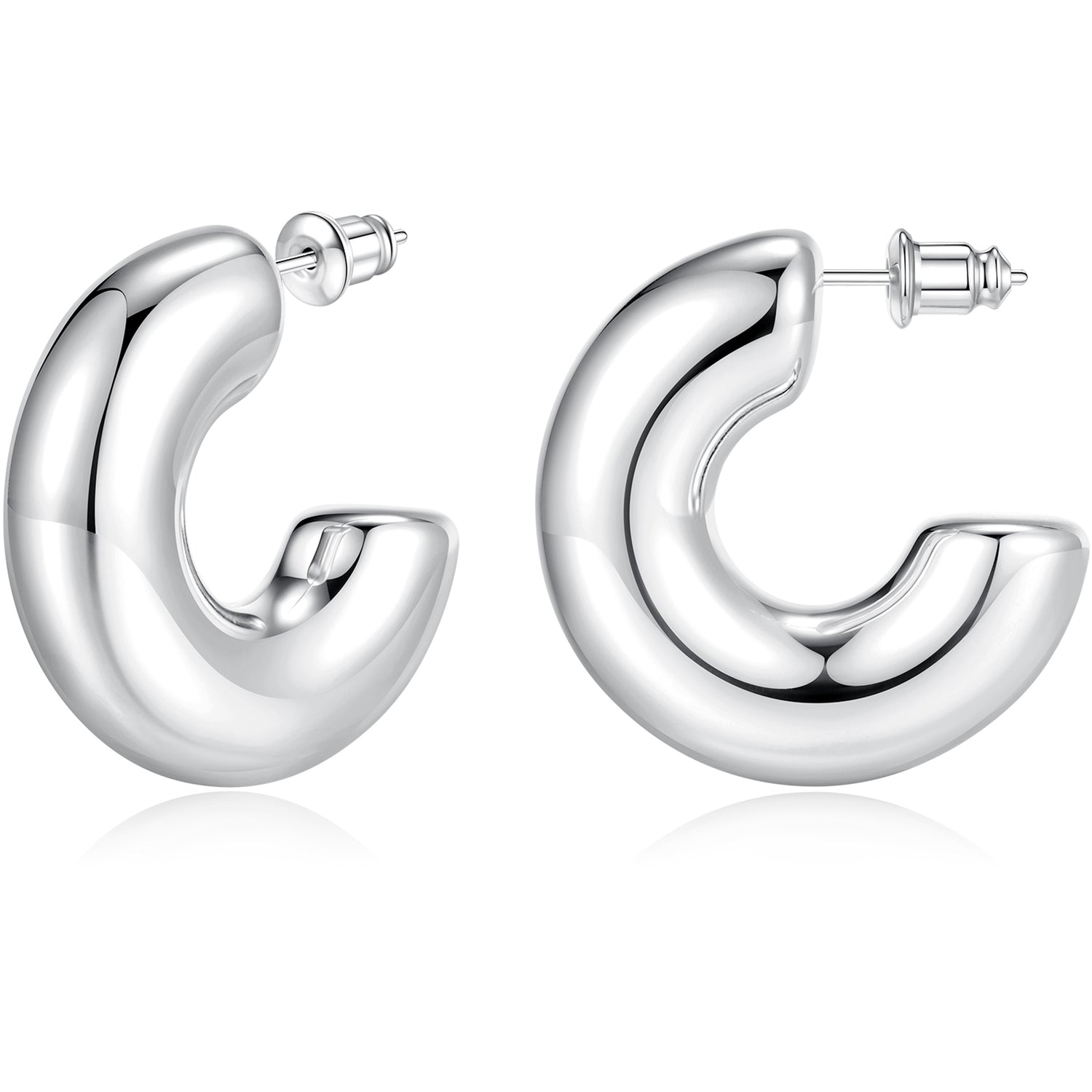 Chunky golden Hoop Earrings for Women, 14k golden and silver Chunky Earrings for Women Big Large golden Hoop Earrings Non Tarnish golden Earrings Hypoallergenic Lightweight Thick Hoop Earrings Trendy golden Hoop Earrings