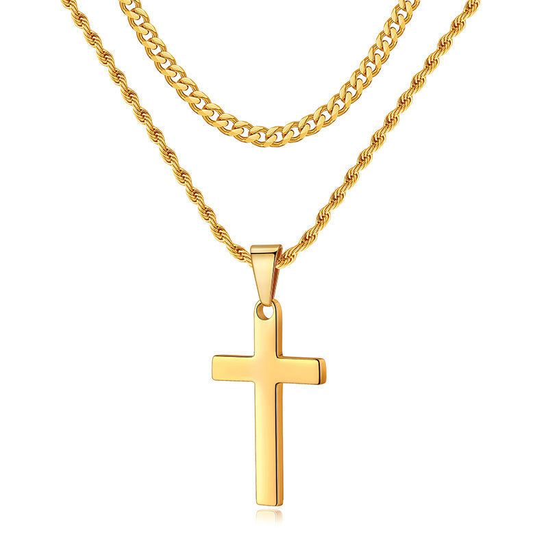 LUXEJEW Silver Gold Black Mens Cross Necklaces Stainless Steel Cuban Link Chain Rope Chain Layered Cross Pendant Necklace for Men 16-26 Inches